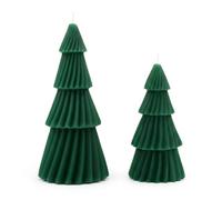 Lot de 2 bougies en cire véritable - Motif sapin de Noël - Vert - 17 cm/13 cm - Longue durée de combustion