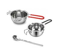 Lot de 2 Bougies en Forme de pot de Fonte, 400 ml, Creuset en Chocolat en Acier Inoxydable 304, Avec 1 cuillère, Poignée Anti Brûlure, pour Le Chocolat, Le Beurre