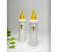 Lot de 2 bougies funéraires avec croix - 16 cm - Décoration funéraire - Bougies LED pour lampes funéraires - Effet 3D - Élégant et sûr
