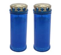 Lot de 2 bougies funéraires de 16 cm - Lumière de deuil coupe-vent bleue - Décoration funéraire - Cimetière - Environ 72 heures de combustion - 5702 heures