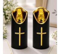 Lot de 2 bougies funéraires LED pour l'extérieur - Réutilisables - Effet vacillant comme une vraie bougie - Bougie commémorative pour tombe - Noir