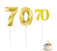 Lot de 2 bougies numérotées et 1 bande numérotée, décorations pour 70e anniversaire, bougies pour 70e anniversaire, décorations de retraite, bougies DIY, accessoires d'anniversaire, unisexes (doré)