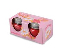 Lot de 2 bougies parfumées « Donut Framboise » en verre avec couvercle, durée de combustion d'environ 7 heures, Ø 6 cm, parfum d'ambiance comme cadeau - Bougie décorative