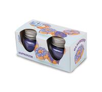 Lot de 2 bougies parfumées « Donut myrtille » en verre avec couvercle, durée de combustion d'environ 7 heures, Ø 6 cm, parfum d'ambiance comme cadeau - Bougie décorative