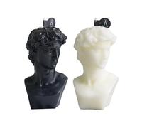 Lot de 2 bougies parfumées en cire de soja avec statue de buste de David - 110 g - Décoration grecque - Accessoire photo - Cadeau d'anniversaire - Noir et blanc