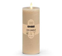 Lot de 2 bougies piliers LED en cire véritable avec fonction minuterie et télécommande - Bougies réalistes flamme vacillante blanc chaud Ø 7 x 18 cm - Bougies électriques en cire beige comme