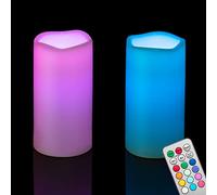 Lot de 2 bougies piliers LED multicolores sans flamme de 15,2 cm avec minuteur à distance/piles électriques vacillantes en plastique pour Halloween, citrouille, décorations de Noël