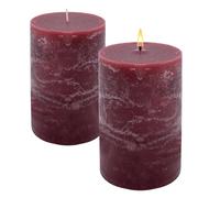 Lot de 2 bougies piliers rustiques XL en cire véritable - 15 x 9 cm - Rouge bordeaux - Grande bougie de l'Avent non parfumée - Durée de combustion : 95 heures - Bougie de table - Bougie bloc pour