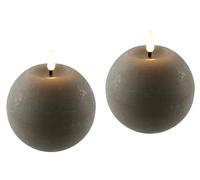 Lot de 2 bougies sphériques LED en cire véritable à piles - Flamme réaliste avec fonction minuterie - Bougies décoratives rondes pour couronne de l'Avent ou bougie en cire véritable - Bougie pilier