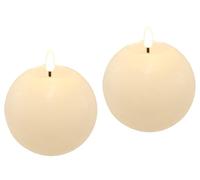 Lot de 2 bougies sphériques LED en cire véritable à piles - Flamme réaliste avec fonction minuterie - Bougies décoratives rondes pour couronne de l'Avent ou bougie en cire véritable - Bougie pilier