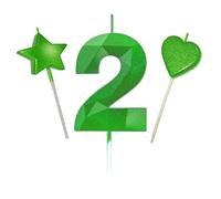 Lot de 2 bougies vertes en forme de diamant 3D de 7 cm de haut, couleur verte pailletée, décoration de gâteau d'anniversaire pour adultes/enfants, pâtisserie de famille (vert, 7 cm 3D numéro 2)