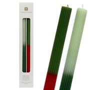 Lot de 2 bougies vertes et rouges | Parfaites pour la table de Noël ou comme cadeau de Noël - Utilisation comme décoration d'intérieur, dîner, cadeau d'anniversaire | Non parfumées | Taille 26 cm
