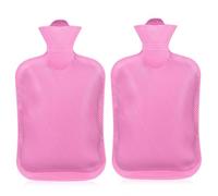 Lot de 2 bouillottes, bouillottes, sans housse, en caoutchouc naturel, sûr et durable, taille 2 l, cadeau pour enfants et adultes (rose)