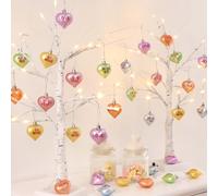 Lot de 2 bouleaux lumineux avec 36 décorations en forme de cœur pour la Saint-Valentin, décorations de table de Saint-Valentin, bouleau blanc avec lumières et cœur en bonbons pour la maison, les