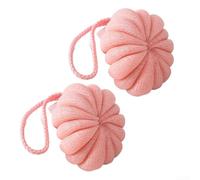 Lot de 2 boules de bain en forme de citrouille, maille PES souple, créateur de mousse exfoliante douce, motif terre, pour une utilisation quotidienne sous la douche (rose)