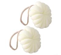 Lot de 2 boules de bain en forme de citrouille, maille PES souple, créateur de mousse exfoliante douce, motif terre, pour une utilisation quotidienne sous la douche (blanc)