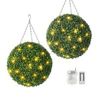 Lot de 2 boules de buis artificielles - 40 cm - 8 modes - 30 LED - Résistant aux UV - Pour salon, chambre à coucher, bureau, jardin