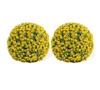 Lot de 2 Boules de buis artificielles avec Fleur - 40 cm - Résistantes aux UV - pour Balcon, extérieur et Mariage - Plante décorative avec chaîne - Boule topiaire Artificielle - Gel