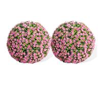 Lot de 2 Boules de buis artificielles avec Fleur, 45 cm, résistantes aux UV, Boule topiaire pour Balcon, extérieur et Mariage, avec chaîne, Boule topiaire Artificielle - Ros
