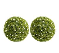 Lot de 2 boules de buis artificielles - Diamètre : 42 cm - Avec fleurs blanches - Résistant aux UV - Topiaire - Plante décorative à suspendre - Plantes artificielles pour jardin, mariage