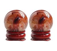 Lot de 2 boules de cristal d'agate avec bases en bois rouge, boules de baoding naturelles polies pour thérapie de la main, méditation et relaxation, boules décoratives lisses pour cadeau