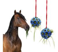Lot de 2 boules de friandises pour cheval - Jouet à suspendre - Pour cheval cheval, chèvre et moutons - Soulage le stress - Repose-pied d'écurie pour cheval - Bleu