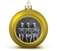 Lot de 2 boules de Noël dorées de 60 mm avec trois squelettes souriants en plastique incassable personnalisable