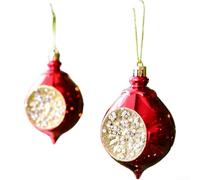 Lot de 2 boules de Noël en plastique à suspendre en forme de goutte d'eau pour arbres et décoration d'intérieur - Techniques mécaniques et faites à la main (bleu rouge)