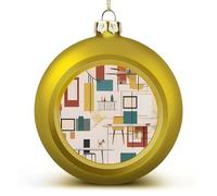 Lot de 2 boules de Noël en plastique incassable avec impression moderne du milieu du siècle - 60 mm - Doré