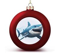 Lot de 2 boules de Noël en plastique incassable avec imprimé requin bleu personnalisable - 60 mm