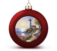 Lot de 2 boules de Noël en plastique incassable avec peinture diamant Motif phare Rouge 60 mm