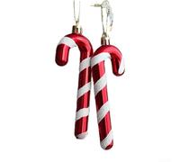 Lot de 2 boules de Noël festives pour décoration de sapin, décorations de vacances en plastique à suspendre, décoration d'intérieur saisonnière (bâton cadeau)