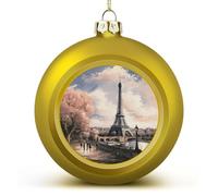 Lot de 2 boules de Noël personnalisées en plastique incassable avec texte photo personnalisable Doré 60 mm