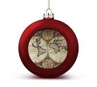 Lot de 2 boules décoratives en acrylique rouge avec carte du monde antique pour sapin de Noël, fête de mariage, décorations de Noël à suspendre, décoration d'intérieur