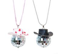 Lot de 2 boules disco à suspendre pour rétroviseur, décoration d'intérieur et décorations de fête avec motif étincelant, matériau plastique 4 x 4 cm (D)
