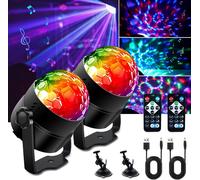 Lot De 2 Boules Disco Contrôlées Par La Musique Dj Rgb Effet De Lumière Led 3 W 5 V 3 Modes 7 Couleurs Avec Télécommande Et Câble Usb Rvb Disco Rotatif À 360° Pour Fête,Noël,Enfants
