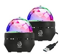 Lot de 2 boules disco USB rotatives automatiques RVB avec interrupteur à câble, lampe de fête LED inclinable pour DJ, Noël, mariage, anniversaire, maison et club