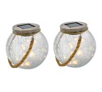 Lumisky Lot de 2 boules solaires en verre craquelé à poser poignée corde micro LED blanc chaud CRACK BALL CORD H13cm