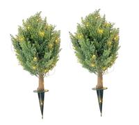 Lot de 2 Boules topiaires artificielles en Bois de cèdre avec lumière LED, résistant aux UV, Plantes artificielles, décoration réaliste en Pot, arbustes à Feuilles persistantes pour Porche, Jardin