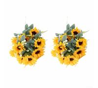 Lot de 2 bouquets de tournesols artificiels pour décoration florale vive pour la maison et les occasions spéciales (jaune)