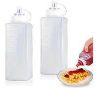Lot de 2 bouteilles à condiments compressibles de 1 000 ml, pour ketchup, miel, vinaigrette, en polypropylène de qualité alimentaire, distribution facile, rangement de cuisine