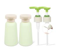 Lot de 2 bouteilles à pompe vides en plastique - Kit de voyage anti-fuite avec couvercle à rabat interchangeable - Pour shampoing, gel douche et savon pour les mains (vert, 100 ml)