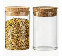Lot de 2 bouteilles de 300 ml en verre transparent vides avec bouchon en liège - Rechargeable pour aliments secs - Bocaux de conservation pour fleurs