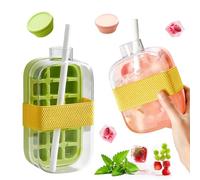 Lot de 2 bouteilles de glaçons, bac à glaçons avec couvercle et récipient, bouteille à glaçons avec couvercle, bac à glaçons 2 en 1, bouteille d'eau avec couvercle et récipient (rose 500 ml + vert 800