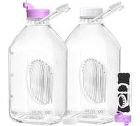 Lot de 2 bouteilles de lait en verre robuste de 1,8 l avec 1 bec verseur en silicone et 3 couvercles hermétiques réutilisables, bouteille d'eau en verre de 2 litres avec 2 lignes exactes - Pichet à