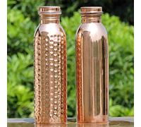 Lot de 2 Bouteilles d'Eau en Cuivre Pur 600 ml | Sans Joints et Anti-Fuite | Ayurvédique pour la Santé