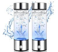 Lot de 2 bouteilles d'eau hydrogène portables de 420 ml - Générateur d'eau hydrogène avec technologie SPE & PEM, bouteille de générateur d'eau en verre portable rechargeable (argenté)