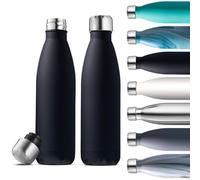 Lot de 2 bouteilles d'eau isothermes en acier inoxydable de 500 ml, à double paroi, étanches et incassables, froides pendant 24 heures et chaude pendant 12 heures, sans BPA, idéales pour les voyages