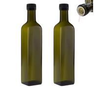 Lot de 2 bouteilles d'huile de 500 ml avec bec verseur vert/marron avec doseur et étiquettes