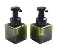 Lot de 2 bouteilles en plastique ambré avec mécanisme de verrouillage, distributeurs de voyage réutilisables pour savon liquide, shampooing, lotion, après-shampoing (vert foncé)